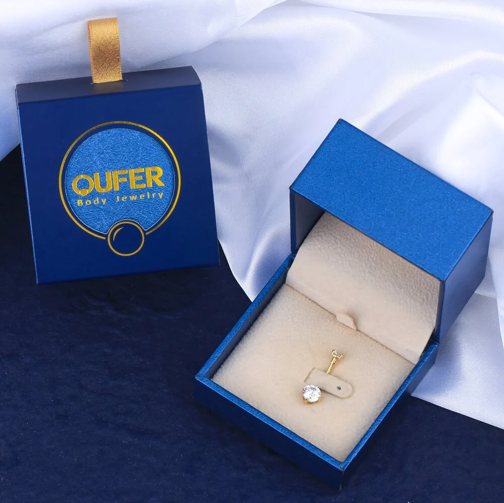 14K Gold Round CZ Belly Ring - Image 4