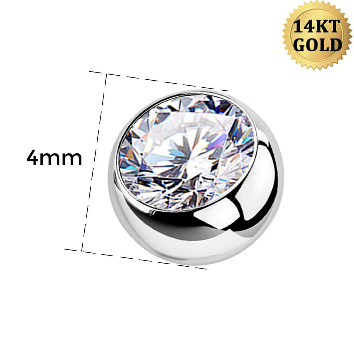 14K White Gold CZ Belly Ring Ball - Image 4