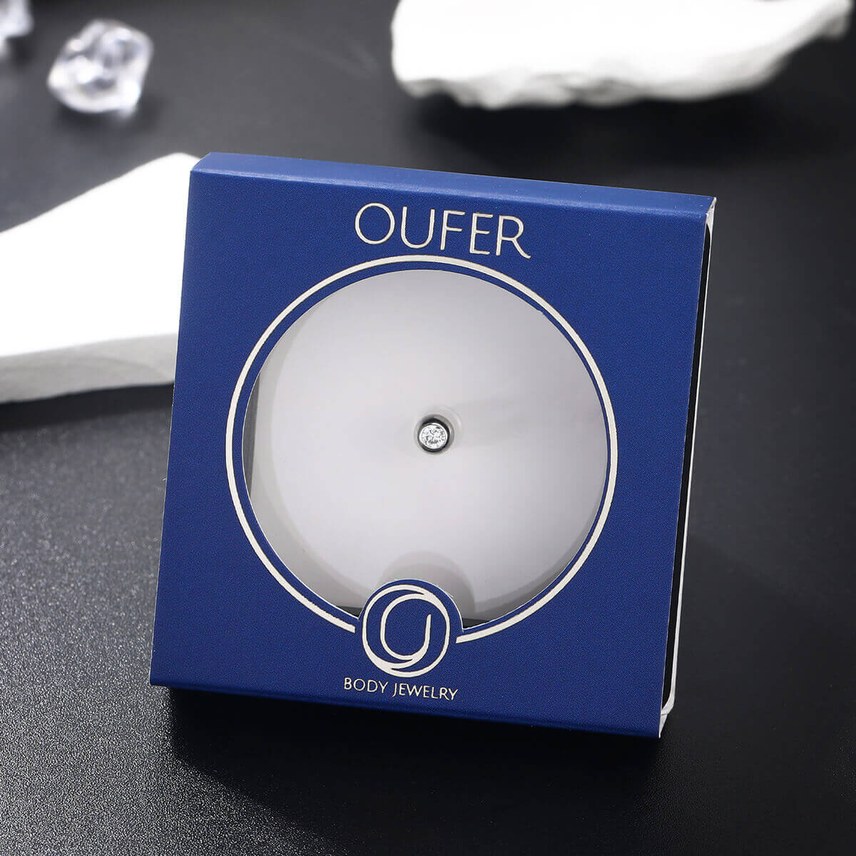 14K White Gold CZ Belly Ring Ball - Image 5