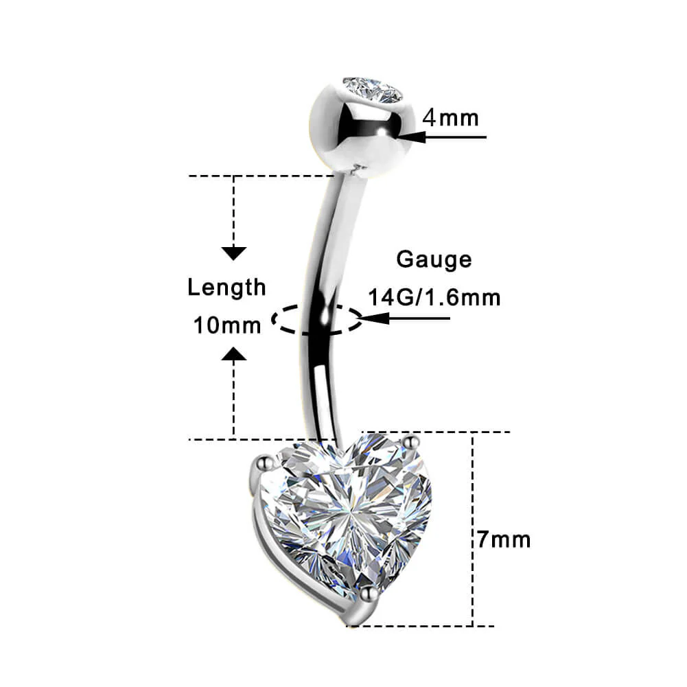 14KT White Gold Heart CZ Belly Rings - Image 3