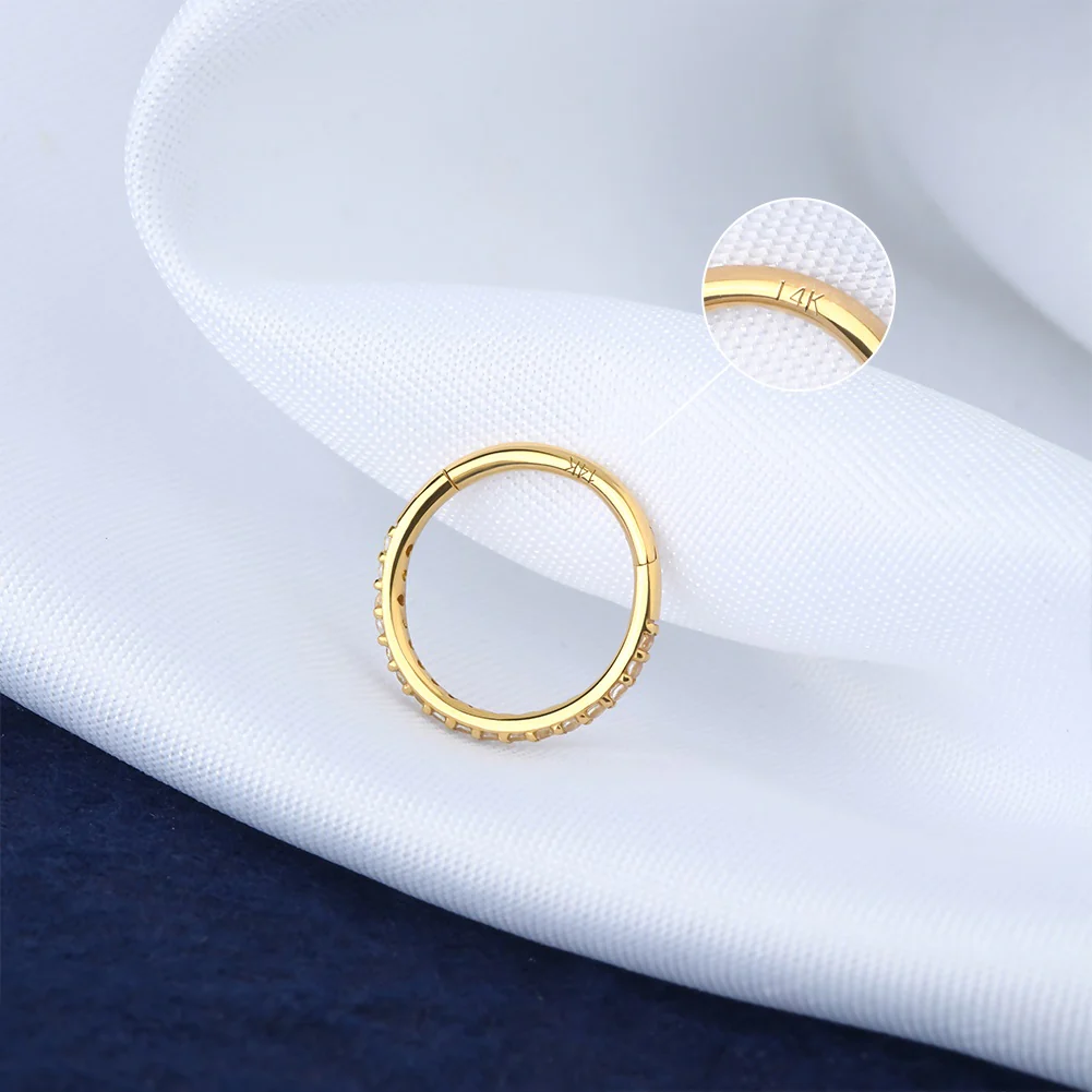 14K Gold CZ Segment Daith Hoop - Image 3