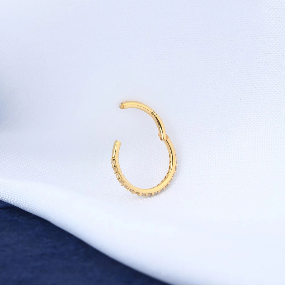 14K Gold CZ Segment Daith Hoop - Image 4