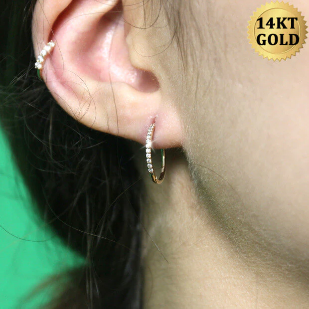14K Gold CZ Segment Daith Hoop - Image 5