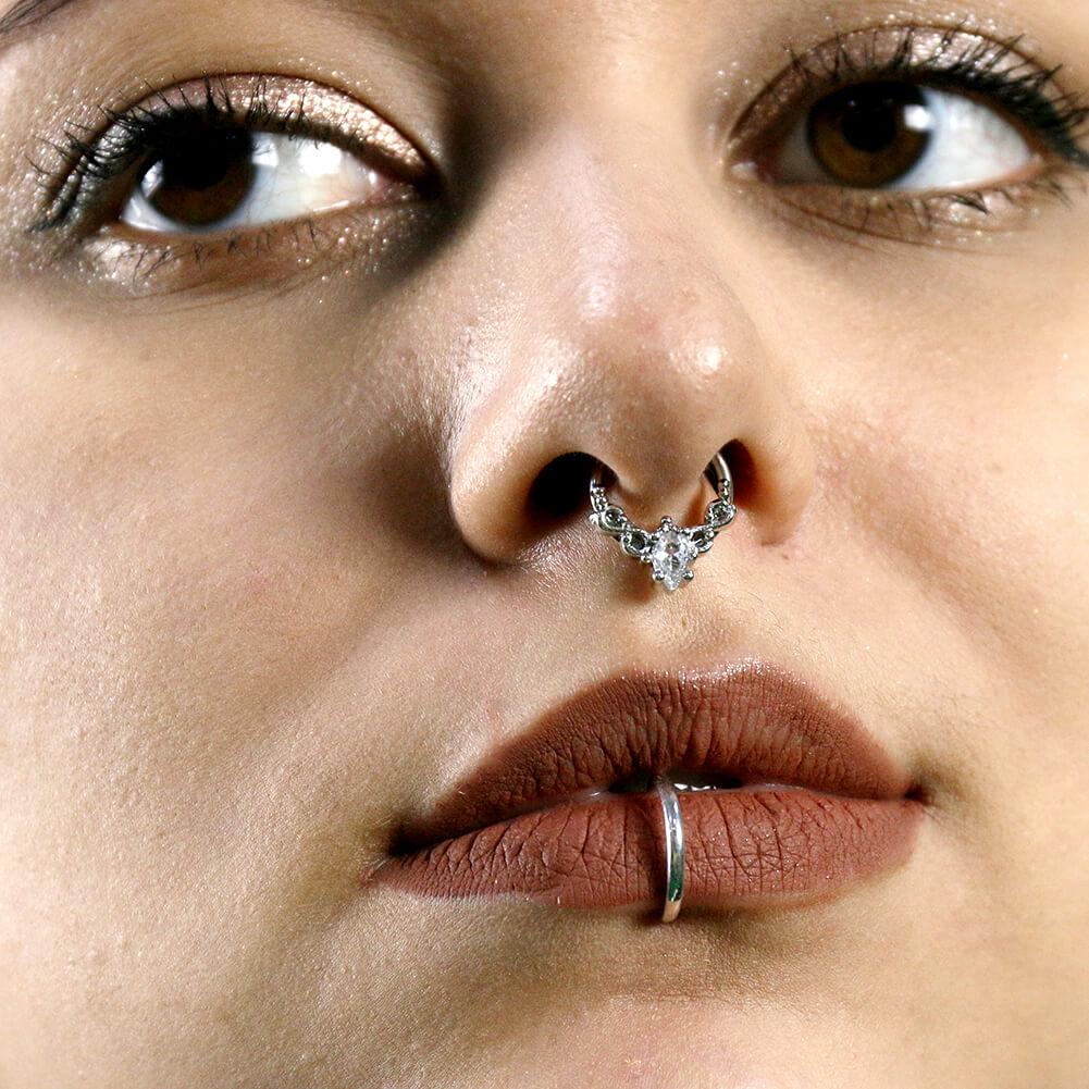 Oval Crystal CZ Segment Septum Ring - Image 4
