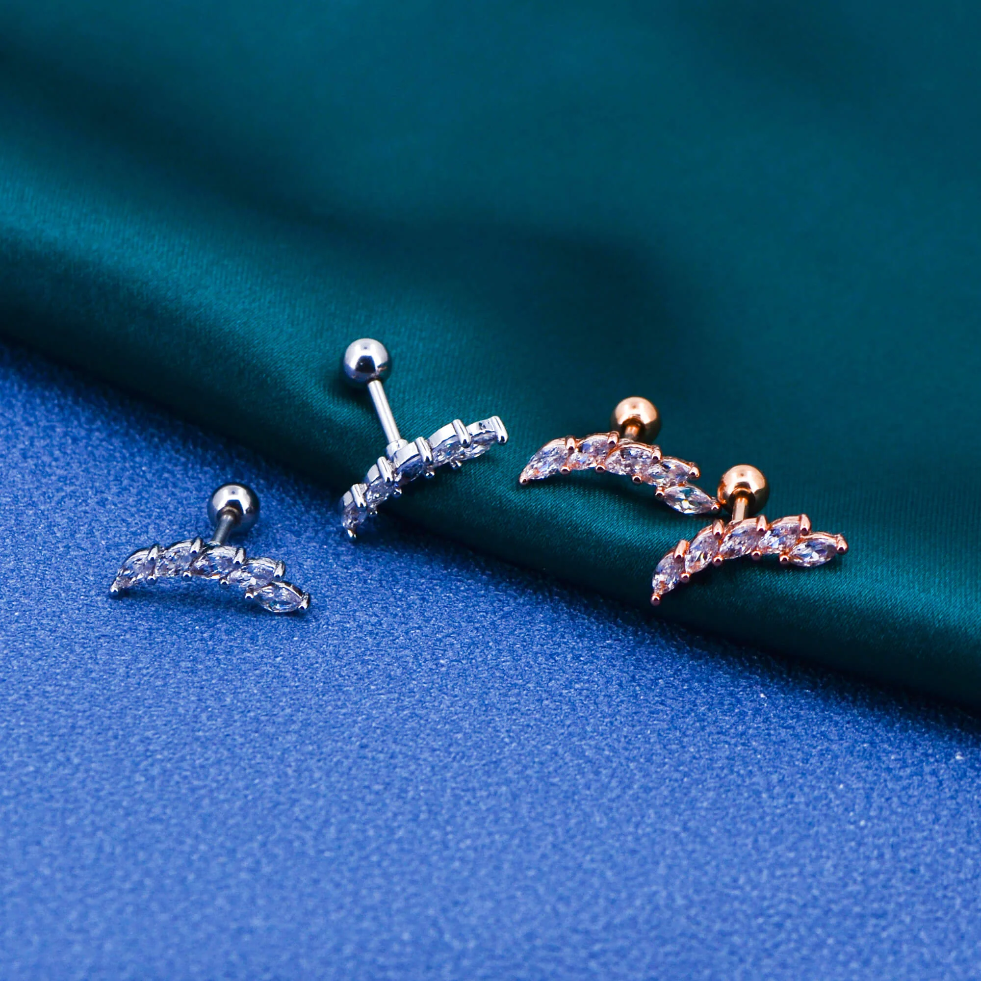 CZ Curved Cartilage Stud - Image 4