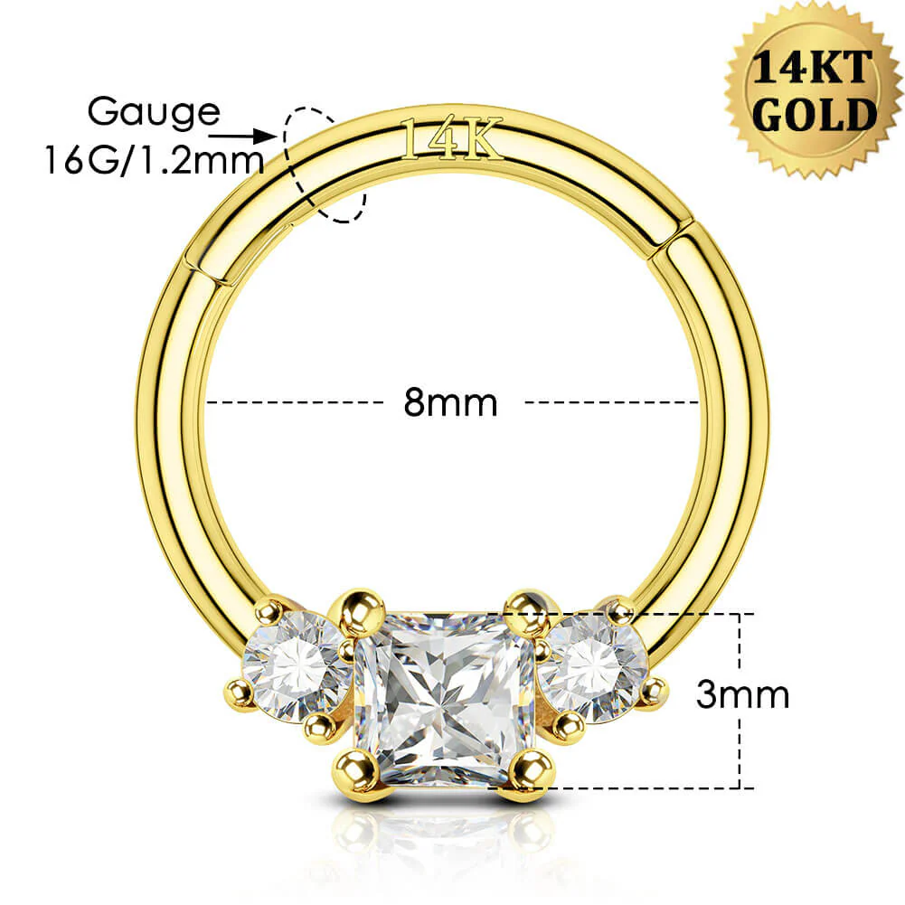 14K Gold CZ Daith & Septum Segment Ring - Image 3