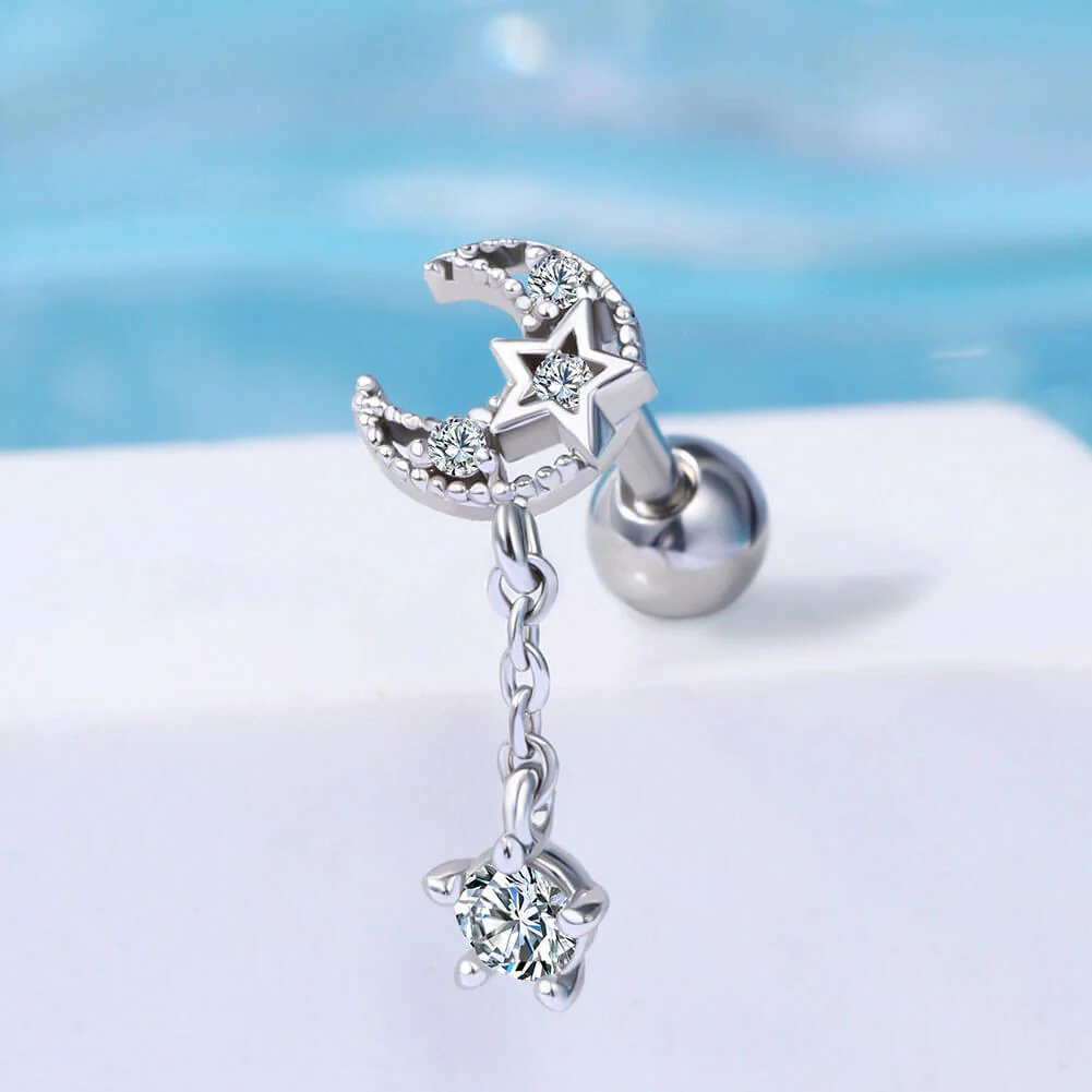 Moon Star Dangle Cartilage Stud - Image 4