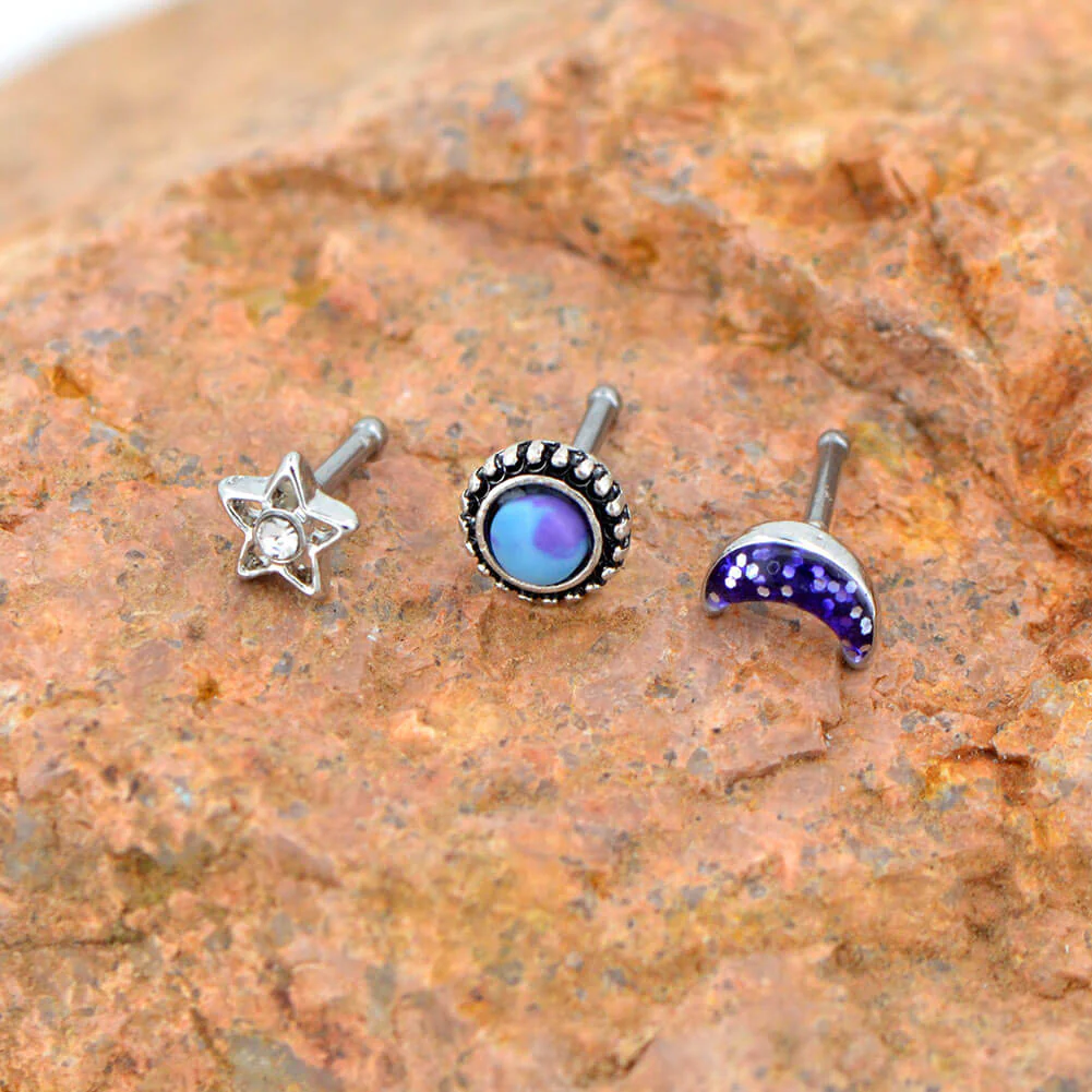 3PCS Moon Star Nostril Stud Pin Set - Image 4