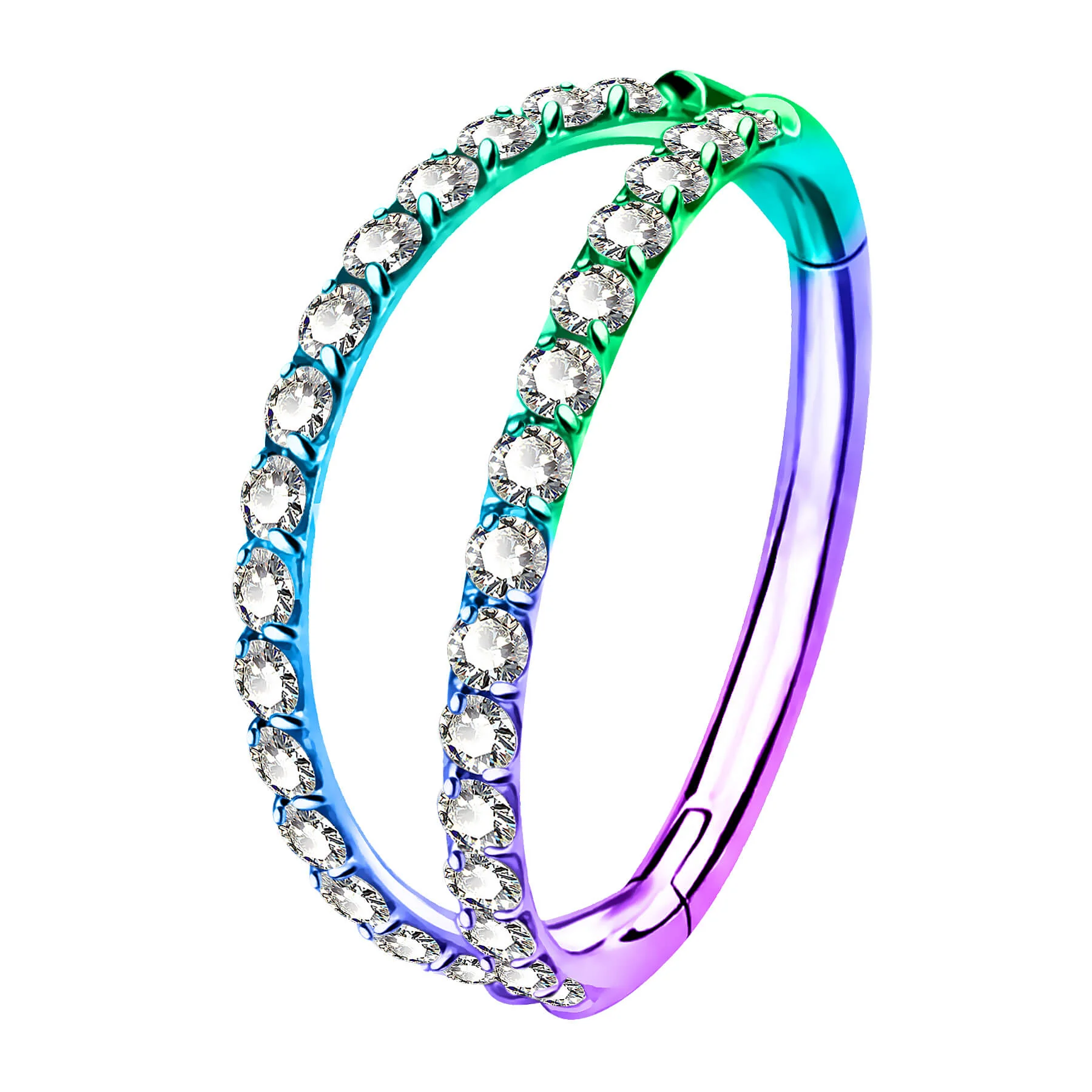 18G CZ Double Hoop Segment Nose Ring - Image 5