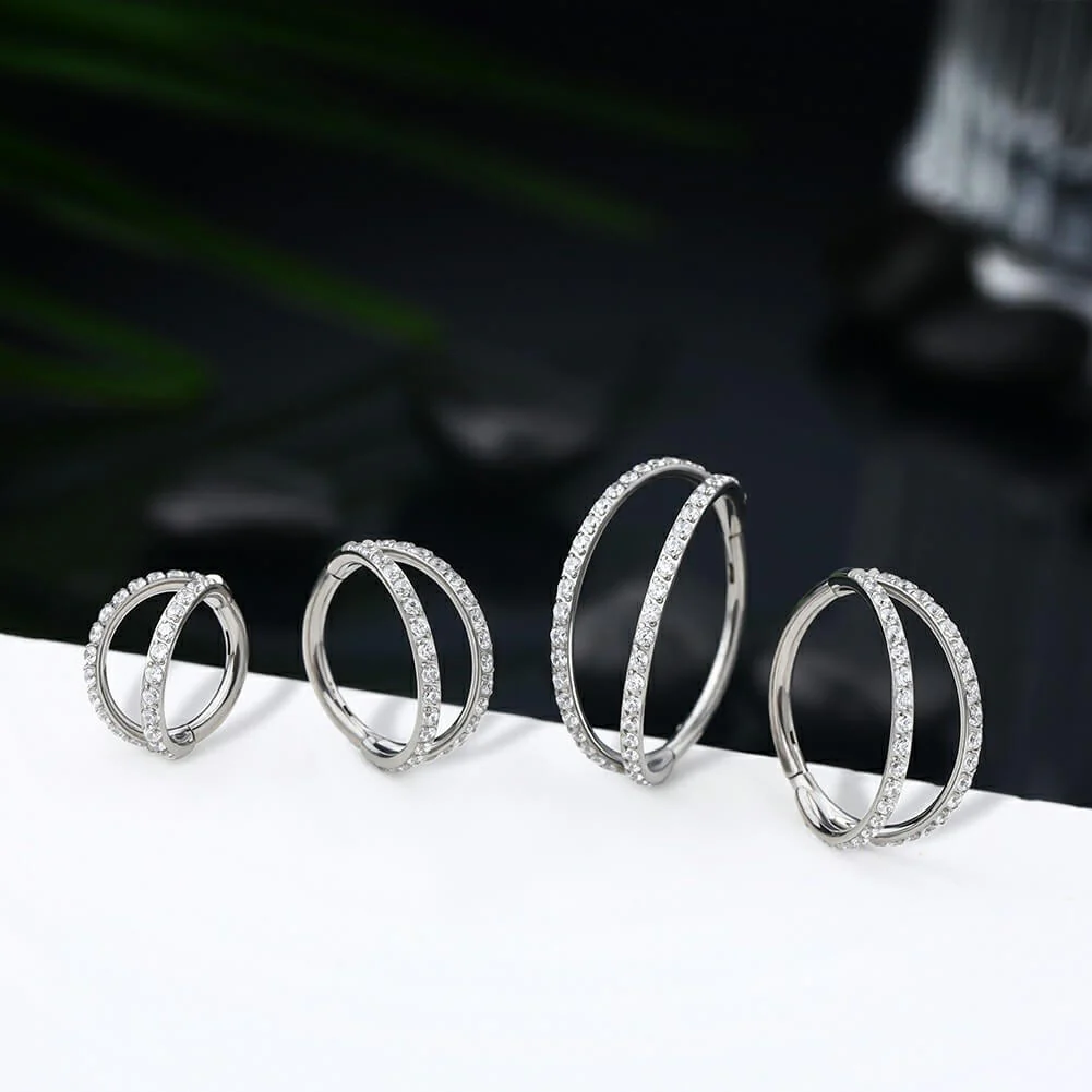 18G CZ Double Hoop Titanium Cartilage Ring - Image 3