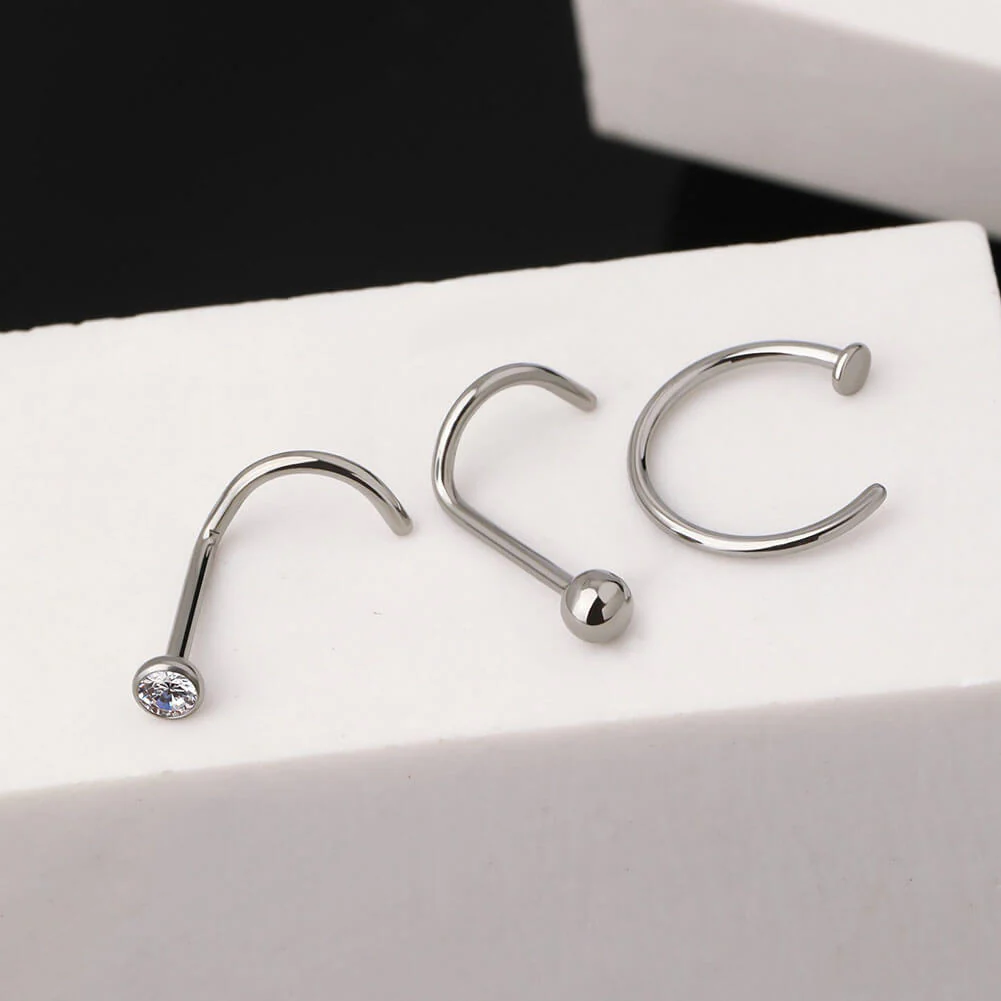 3PCS Titanium Screw Nose Stud Pack - Image 3