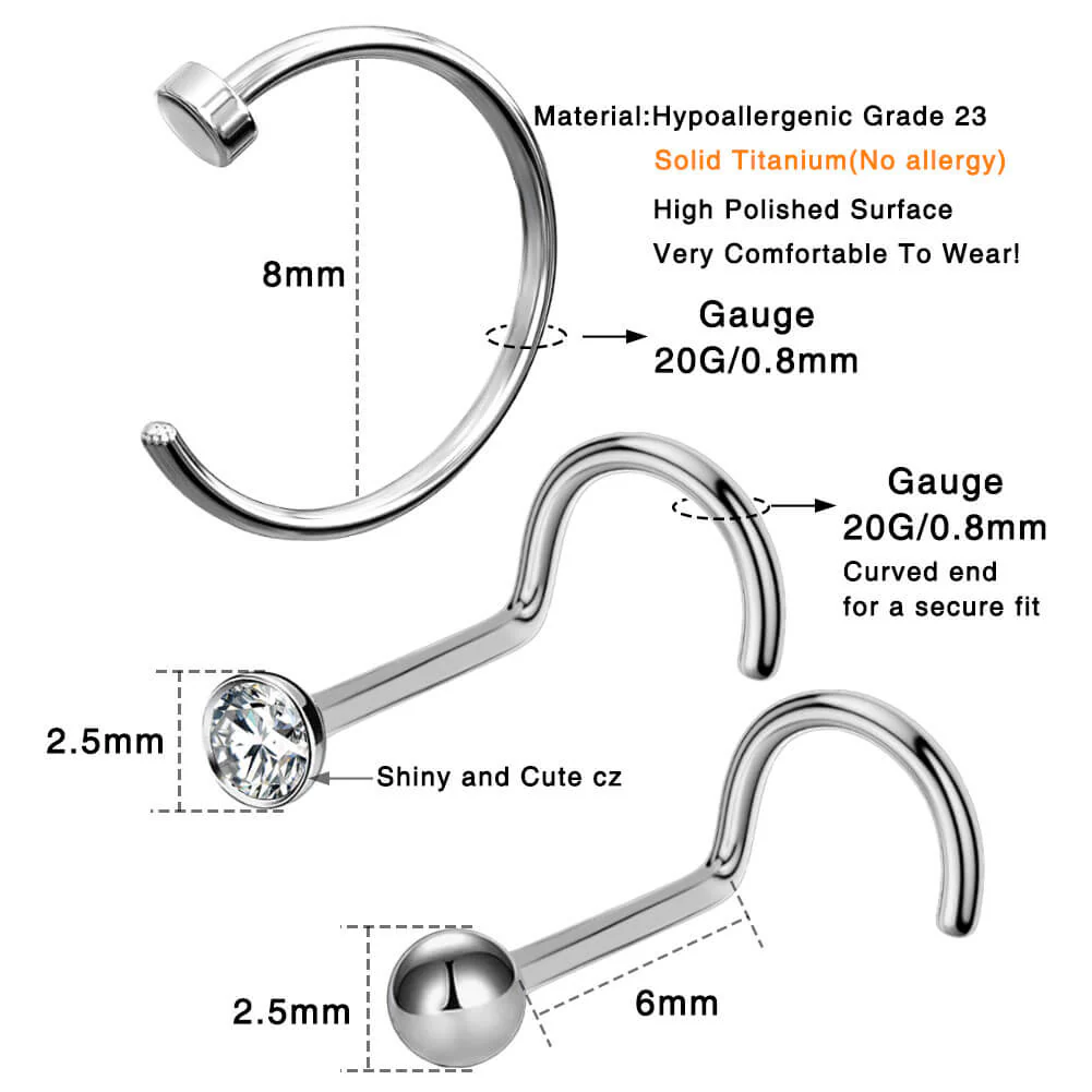 3PCS Titanium Screw Nose Stud Pack - Image 5