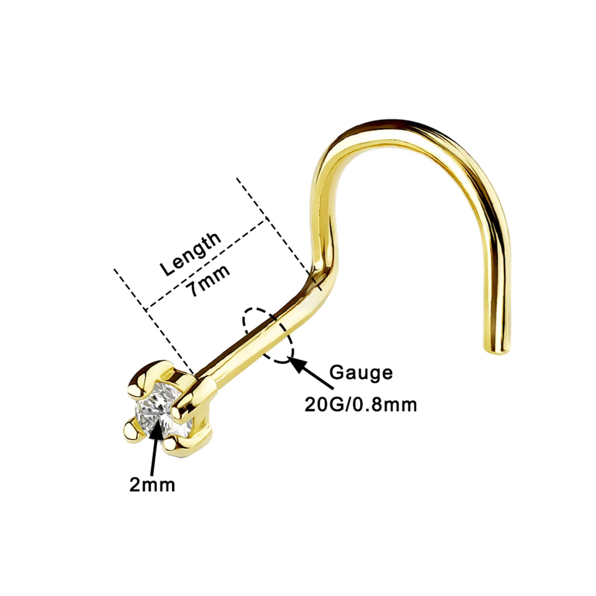 14K Gold Screw CZ Nose Stud - Image 4