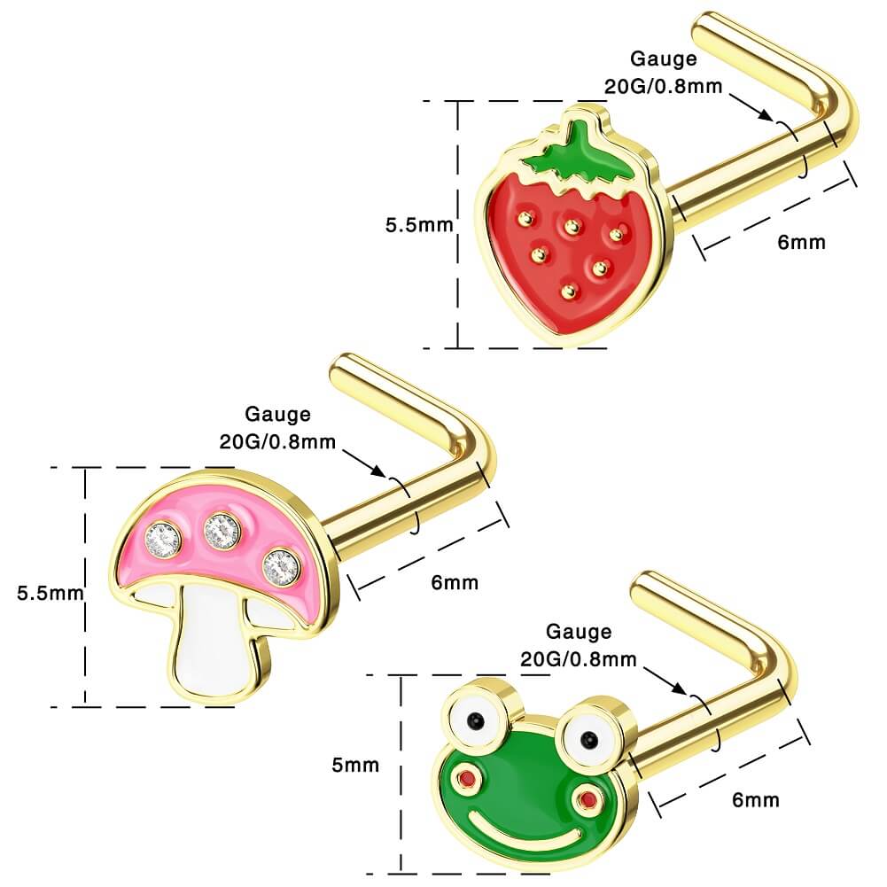 Strawberry/Frog/Mushroom Nose Stud Set - Image 5