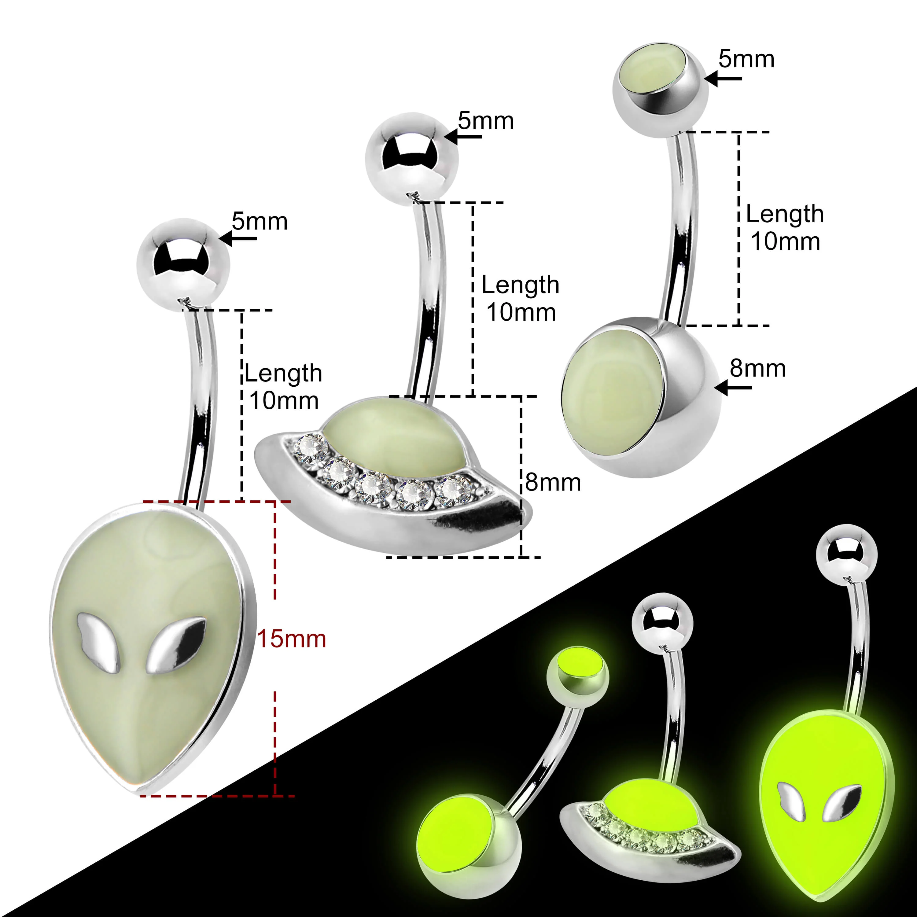3PCS Alien Glow-in-the-Dark Belly Rings - Image 3