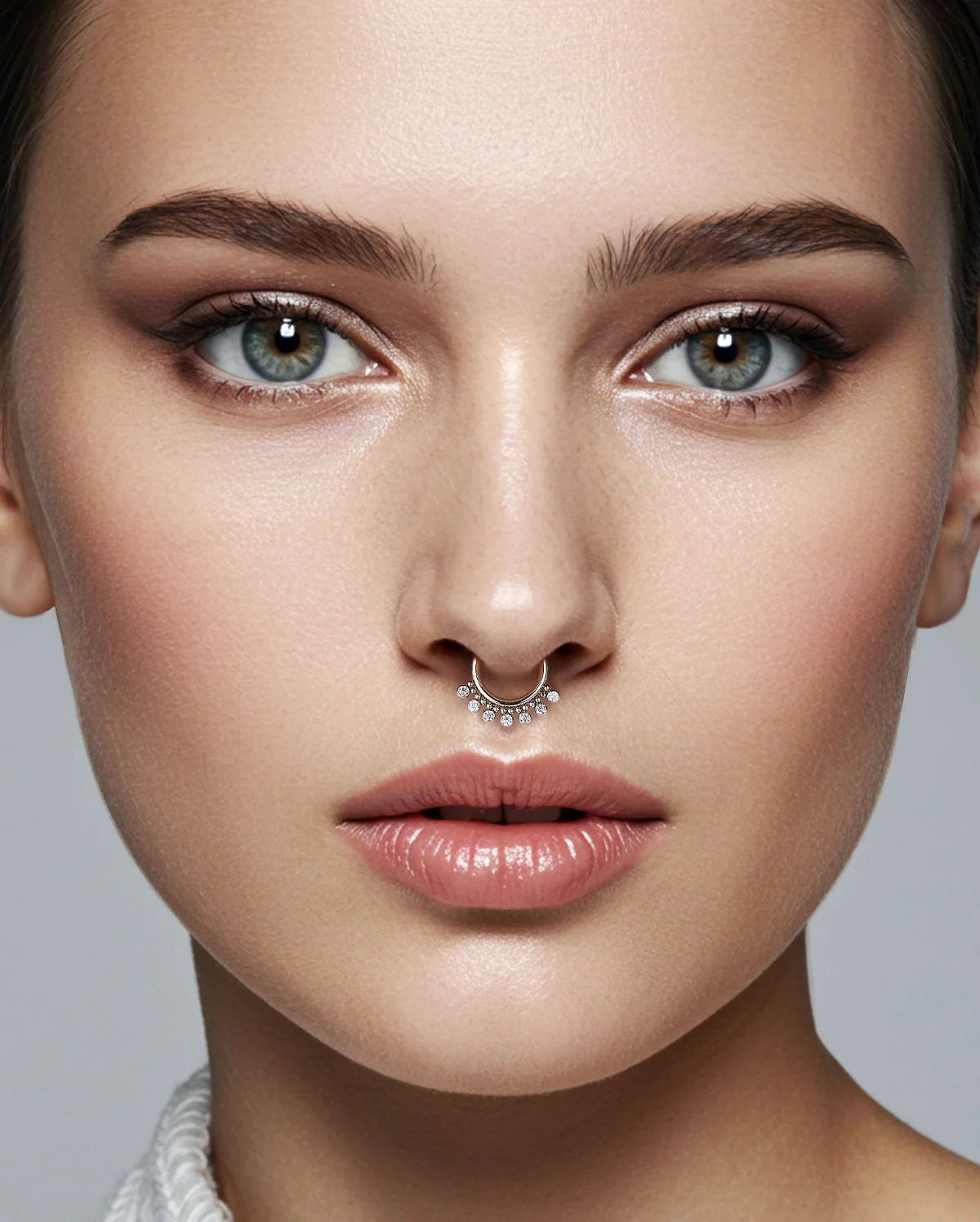 Delicate Beaded & CZ Segment Septum Hoop - Image 3
