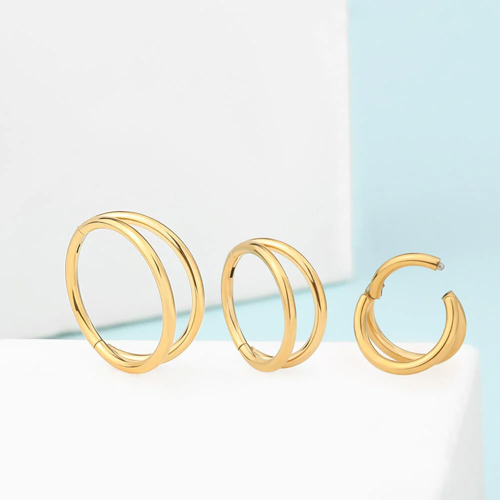18G Double Hoop Hinged Segment Nose Ring - Image 4