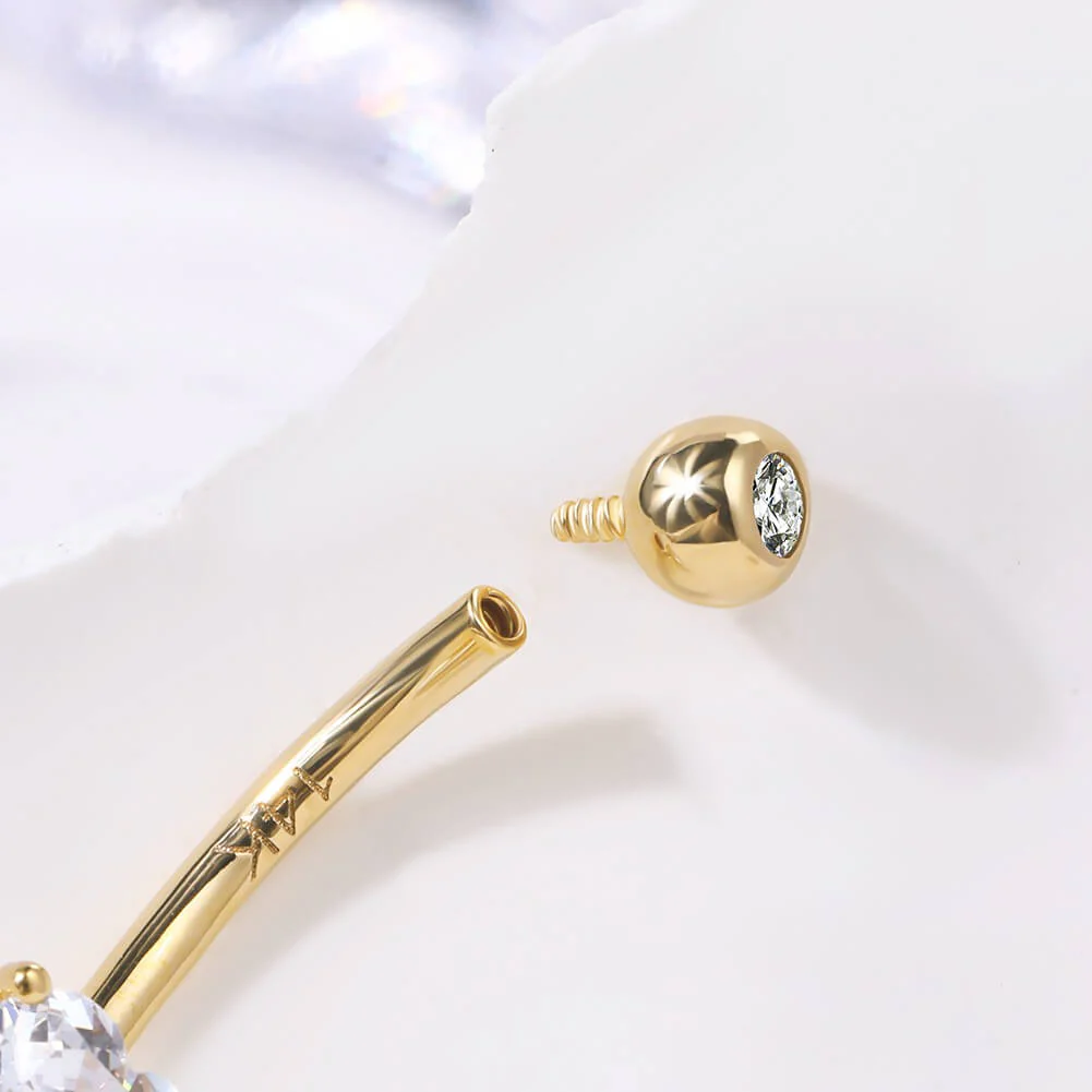 14K Gold Heart CZ Belly Ring - Image 3