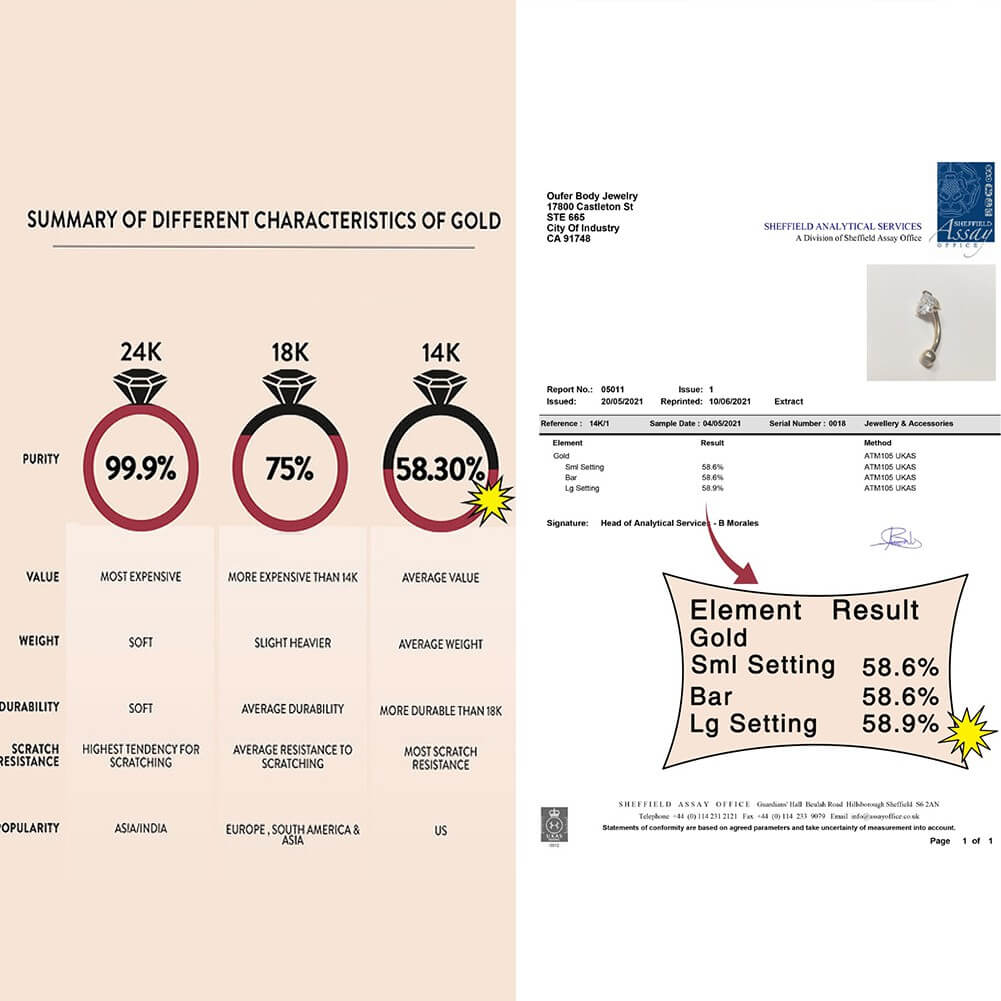 14K Gold Heart CZ Belly Ring - Image 5