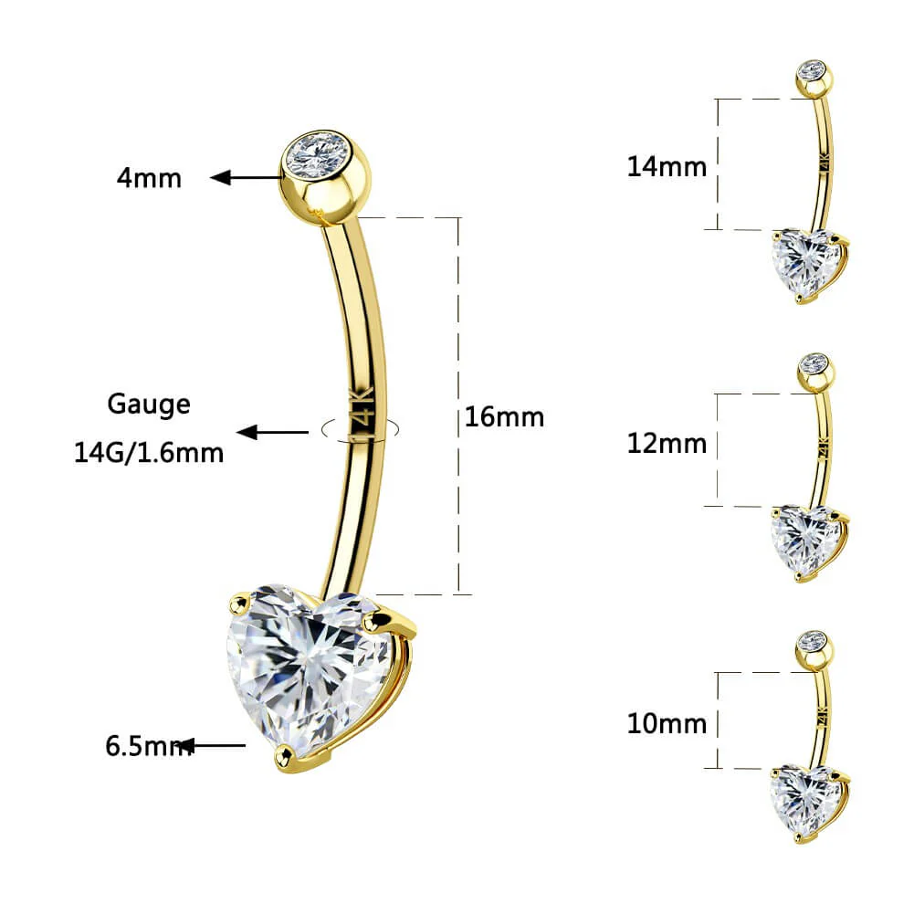 14K Gold Heart CZ Belly Ring - Image 6