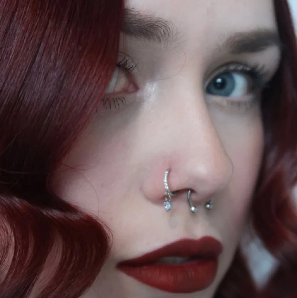 18G CZ Heart Dangle Nose Hoop - Image 3