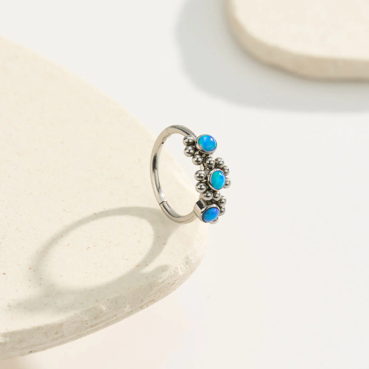 Triple Lab-Grown Lab-Grown Opal Beaded Side Nose Hoop - Image 4