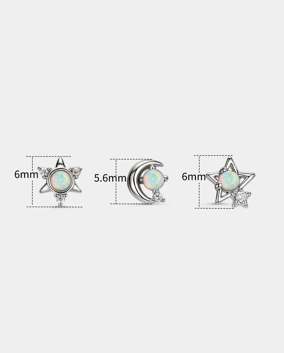 3PCS Lab-Grown Opal Star & Moon Nose Stud Set - Image 6