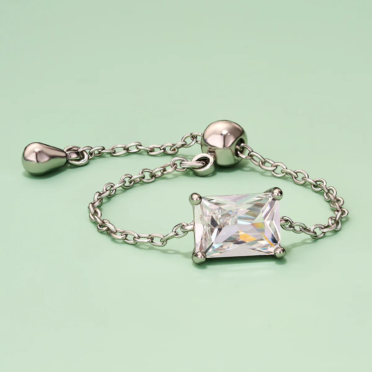 Oval/Rectangle/Heart CZ Adjustable Chain Ring - Image 10