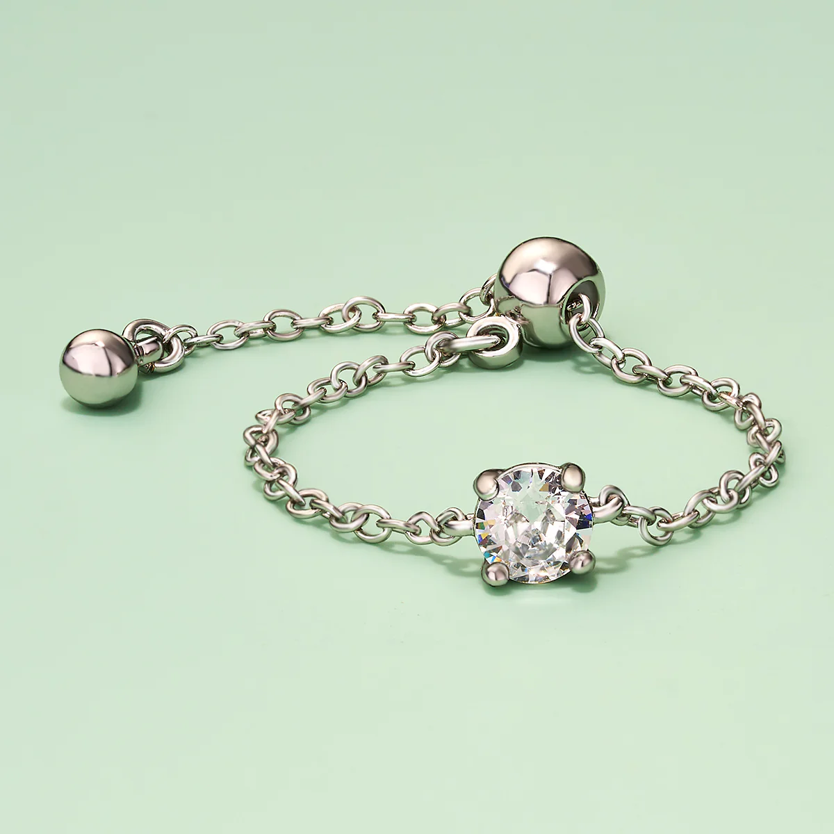 Oval/Rectangle/Heart CZ Adjustable Chain Ring - Image 11