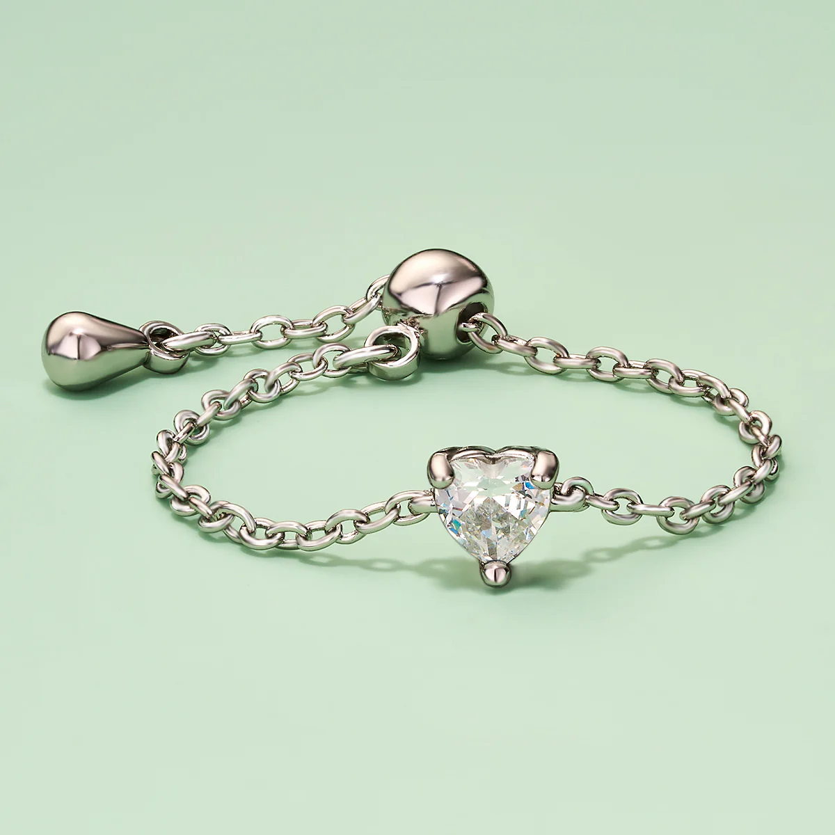 Oval/Rectangle/Heart CZ Adjustable Chain Ring - Image 12