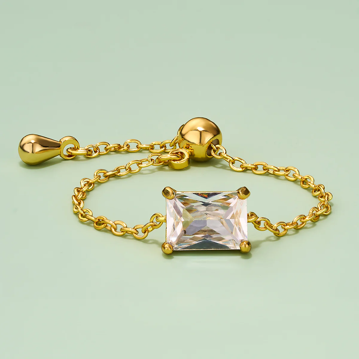 Oval/Rectangle/Heart CZ Adjustable Chain Ring - Image 6