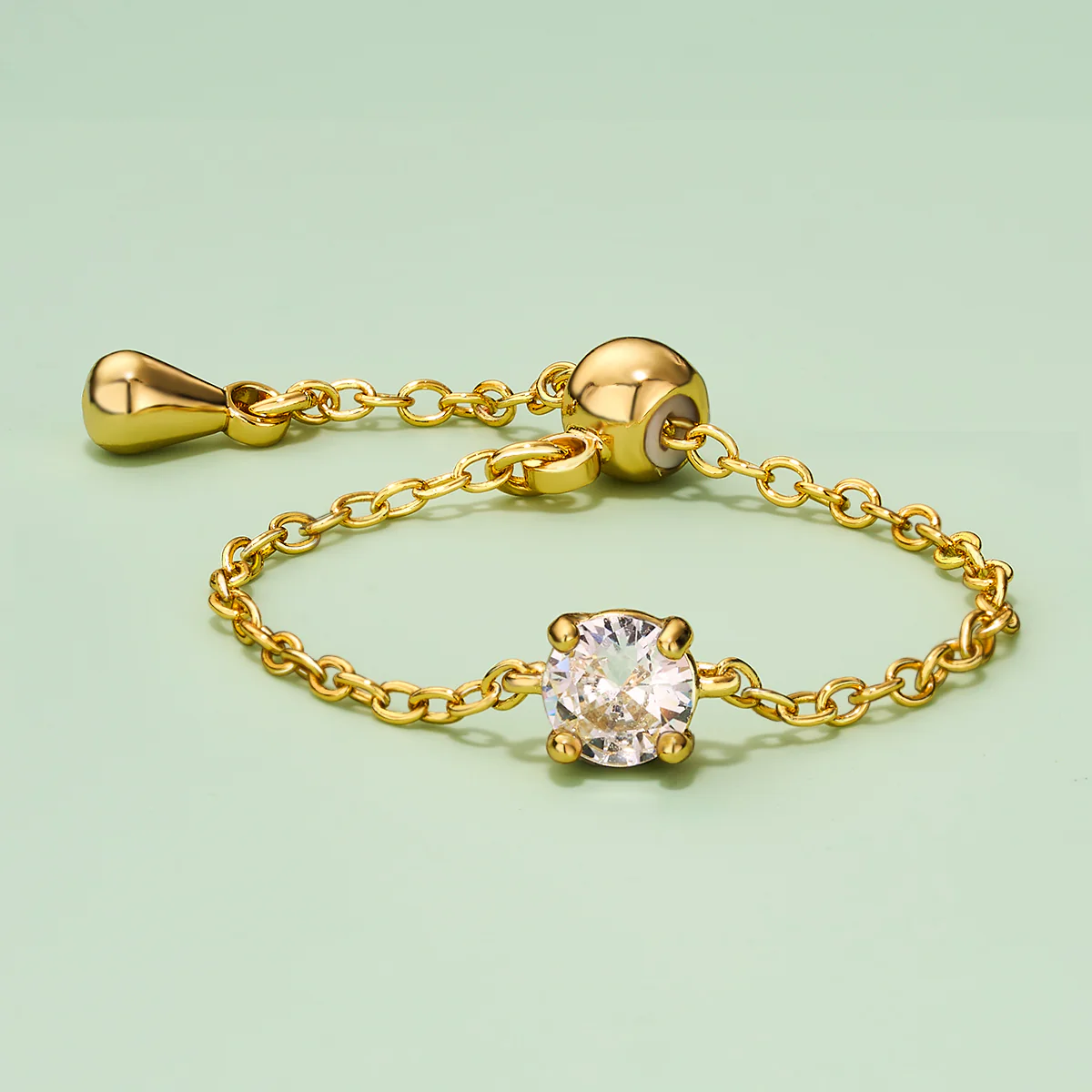 Oval/Rectangle/Heart CZ Adjustable Chain Ring - Image 7