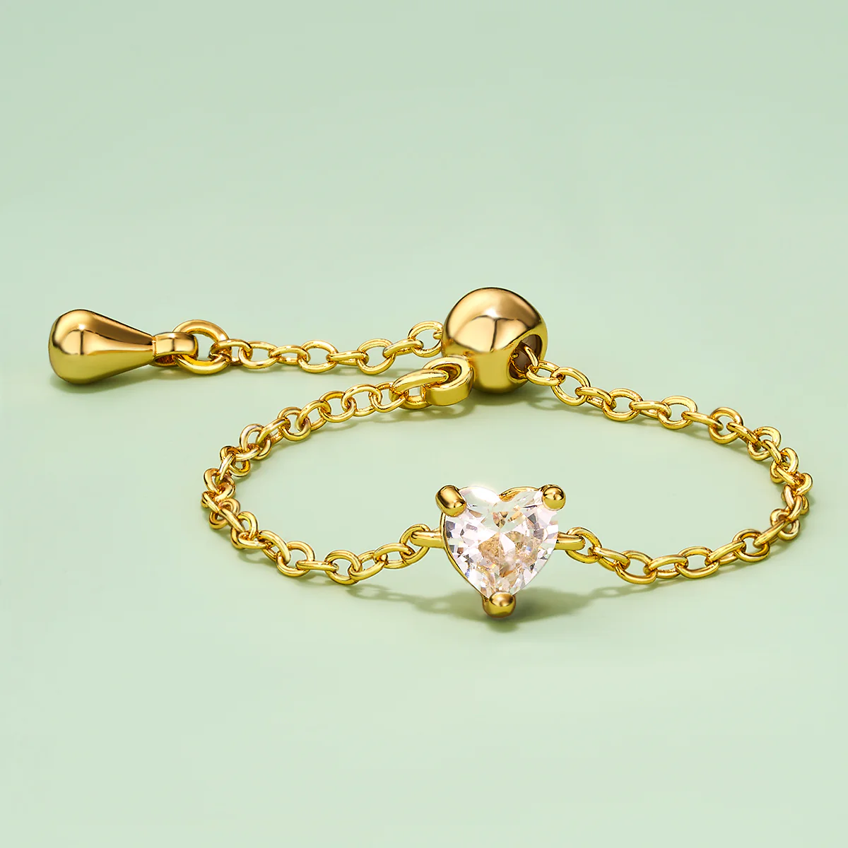 Oval/Rectangle/Heart CZ Adjustable Chain Ring - Image 8